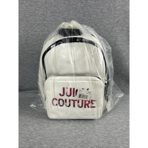 New Juicy Couture All Nighter White Charm Logo Backpack Travel Purse - Picture 12 of 13